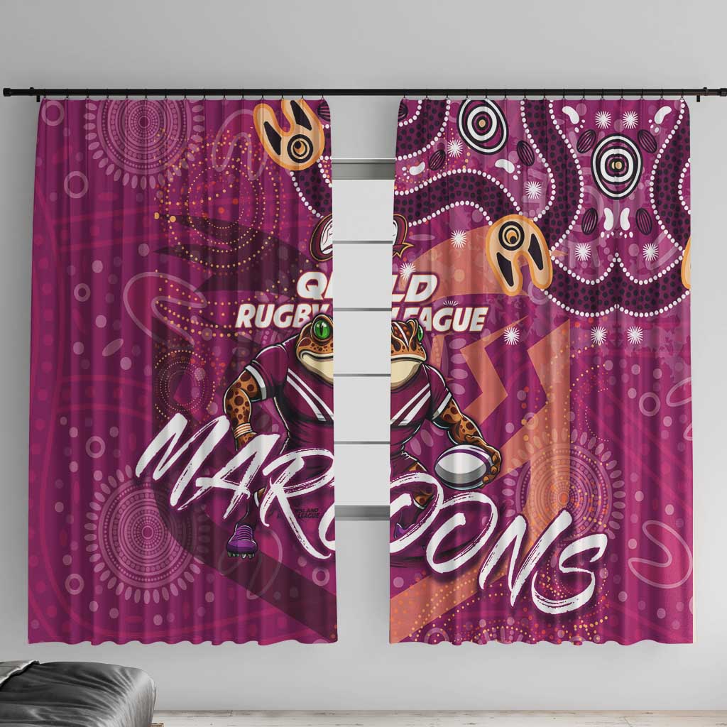 Personalized QLD Rugby League Window Curtain Maroons Aboriginal Art