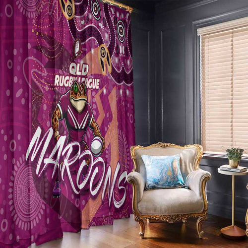 Personalized QLD Rugby League Window Curtain Maroons Aboriginal Art