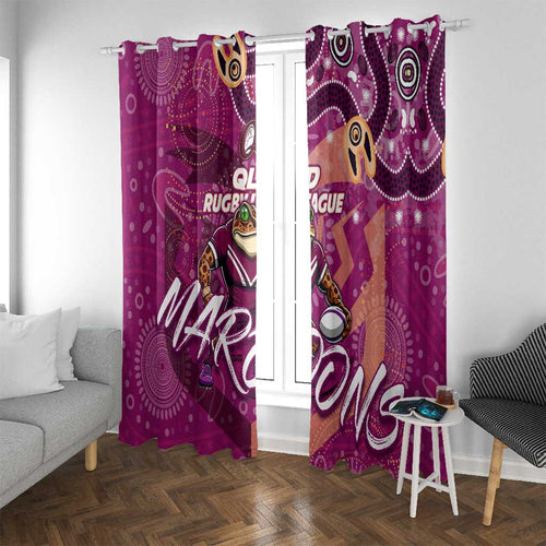 Personalized QLD Rugby League Window Curtain Maroons Aboriginal Art