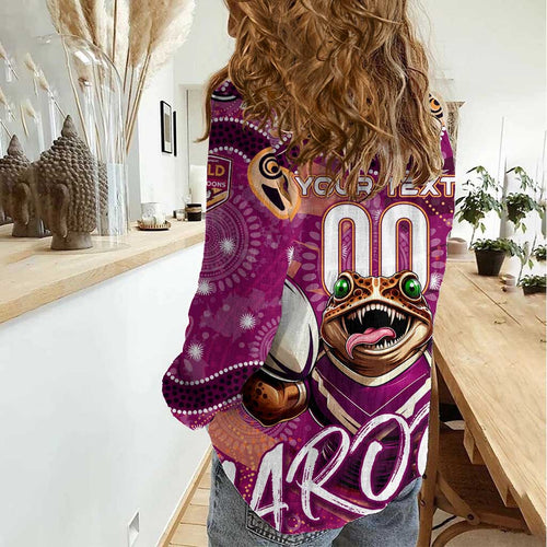 Personalized QLD Rugby League Women Casual Shirt Maroons Aboriginal Art
