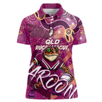 Personalized QLD Rugby League Women Polo Shirt Maroons Aboriginal Art