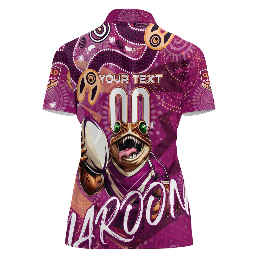 Personalized QLD Rugby League Women Polo Shirt Maroons Aboriginal Art
