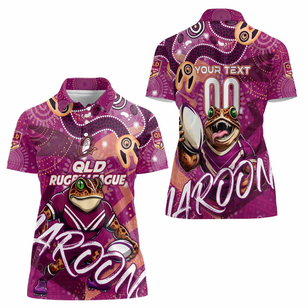 Personalized QLD Rugby League Women Polo Shirt Maroons Aboriginal Art