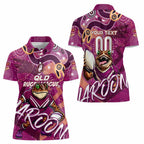 Personalized QLD Rugby League Women Polo Shirt Maroons Aboriginal Art