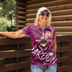 Personalized QLD Rugby League Women Polo Shirt Maroons Aboriginal Art