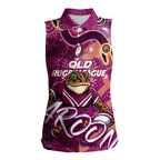 Personalized QLD Rugby League Women Sleeveless Polo Shirt Maroons Aboriginal Art