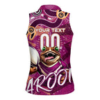 Personalized QLD Rugby League Women Sleeveless Polo Shirt Maroons Aboriginal Art