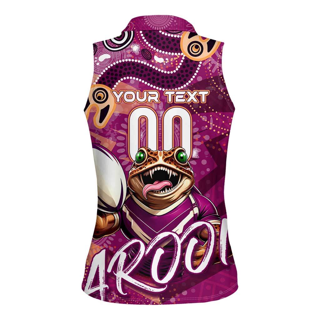 Personalized QLD Rugby League Women Sleeveless Polo Shirt Maroons Aboriginal Art
