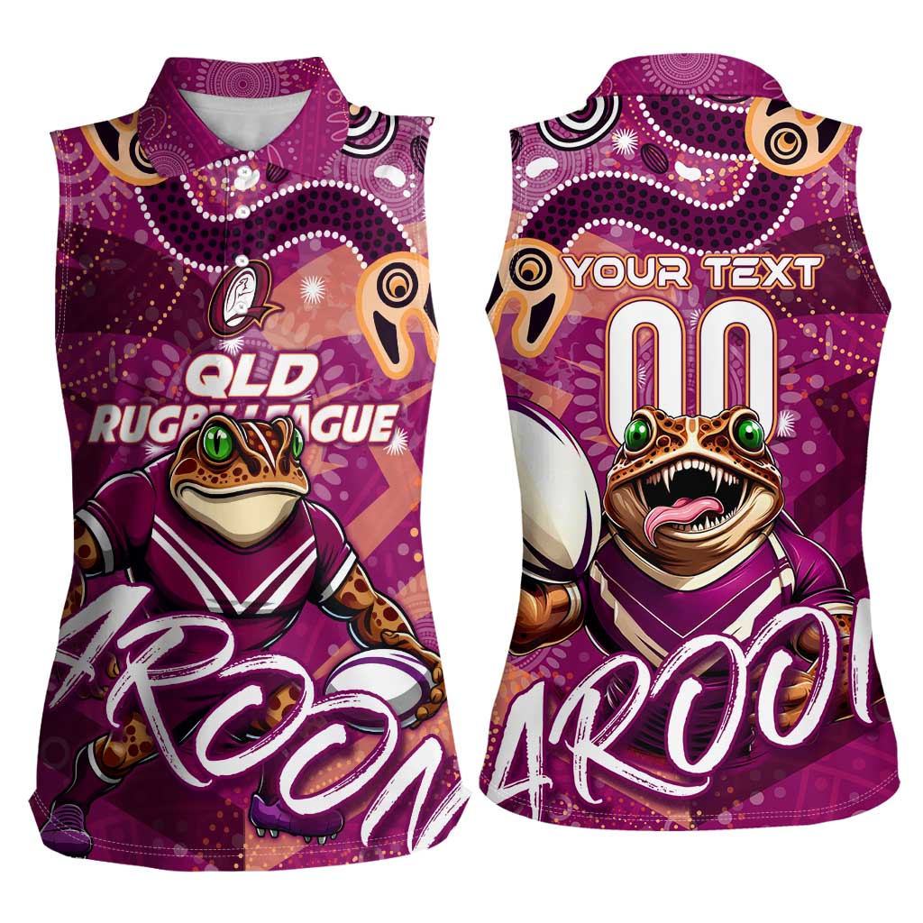 Personalized QLD Rugby League Women Sleeveless Polo Shirt Maroons Aboriginal Art