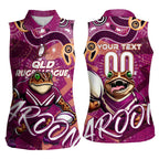 Personalized QLD Rugby League Women Sleeveless Polo Shirt Maroons Aboriginal Art