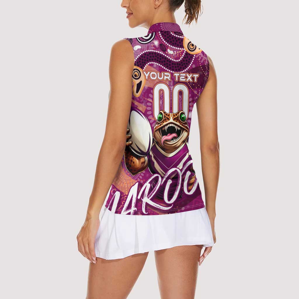 Personalized QLD Rugby League Women Sleeveless Polo Shirt Maroons Aboriginal Art