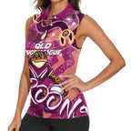 Personalized QLD Rugby League Women Sleeveless Polo Shirt Maroons Aboriginal Art