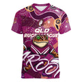 Personalized QLD Rugby League Women V-Neck T-Shirt Maroons Aboriginal Art