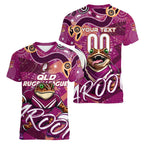 Personalized QLD Rugby League Women V-Neck T-Shirt Maroons Aboriginal Art