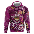 Personalized QLD Rugby League Zip Hoodie Maroons Aboriginal Art