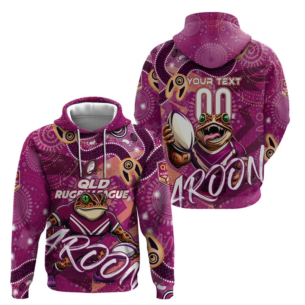 Personalized QLD Rugby League Zip Hoodie Maroons Aboriginal Art