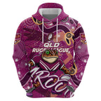 Personalized QLD Rugby League Zip Hoodie Maroons Aboriginal Art