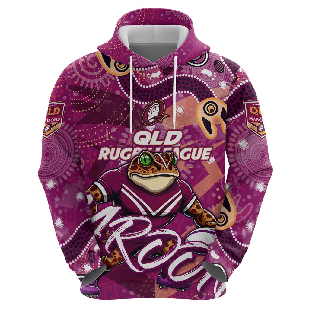 Personalized QLD Rugby League Zip Hoodie Maroons Aboriginal Art