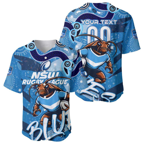Personalized NSW Rugby League Baseball Jersey Blues Mascot Indigenous
