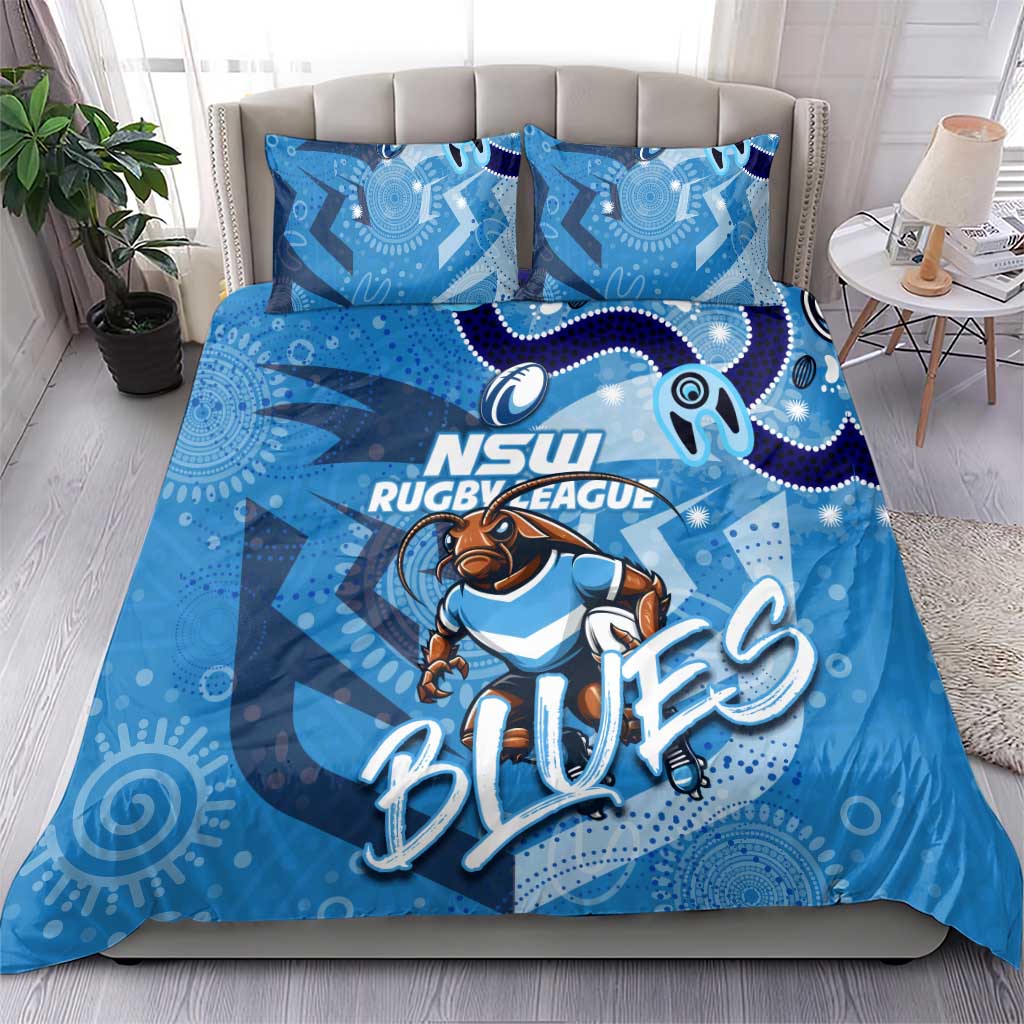 Personalized NSW Rugby League Bedding Set Blues Mascot Indigenous