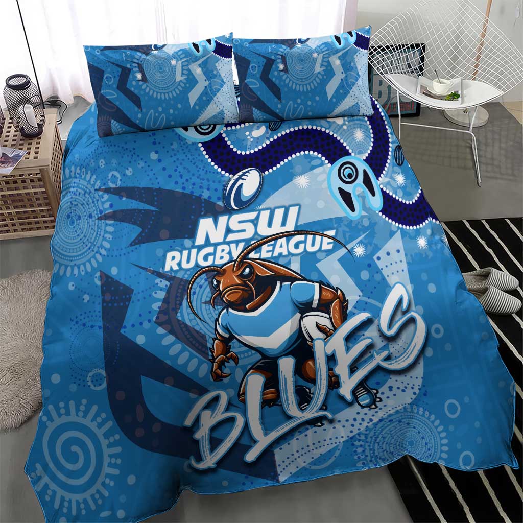 Personalized NSW Rugby League Bedding Set Blues Mascot Indigenous