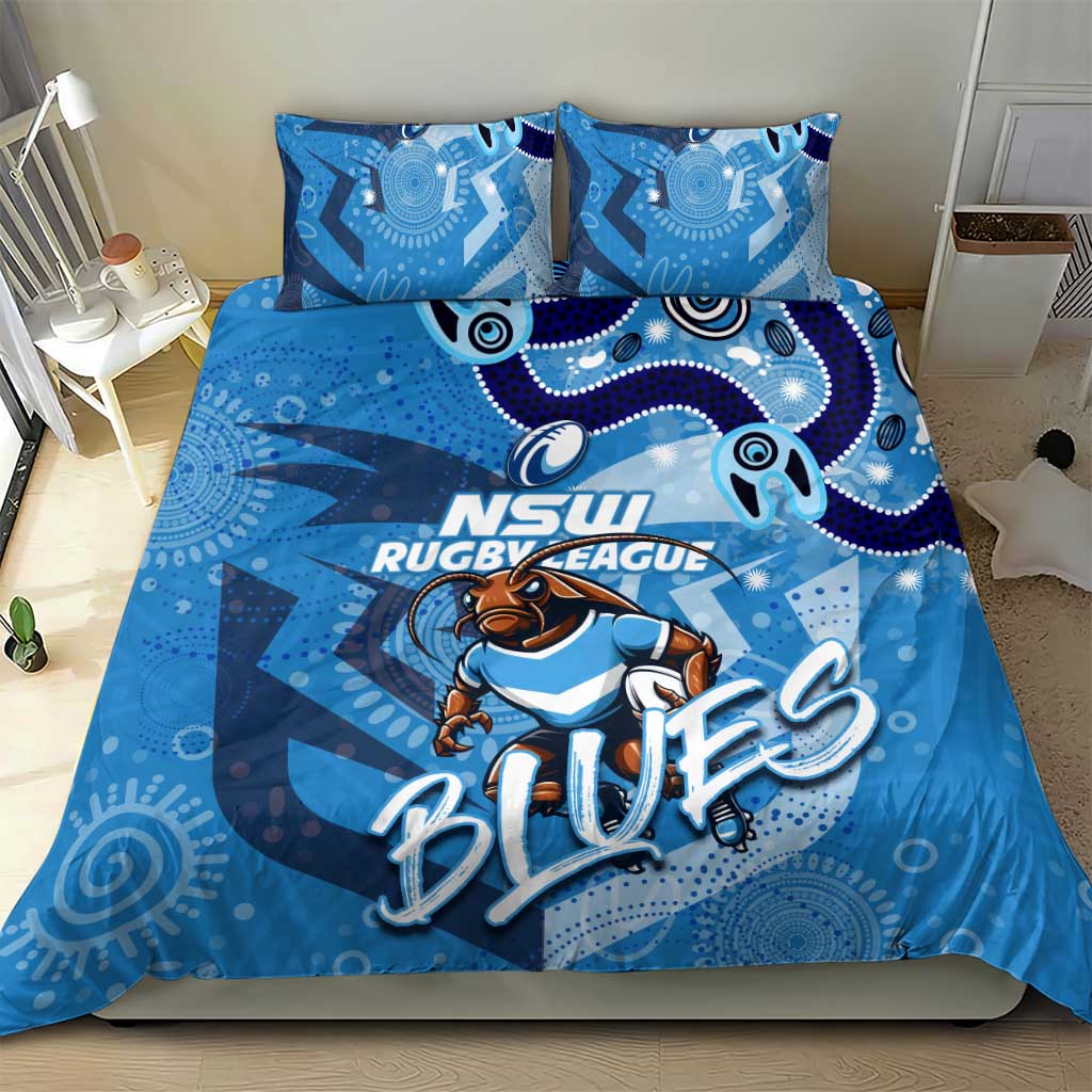 Personalized NSW Rugby League Bedding Set Blues Mascot Indigenous