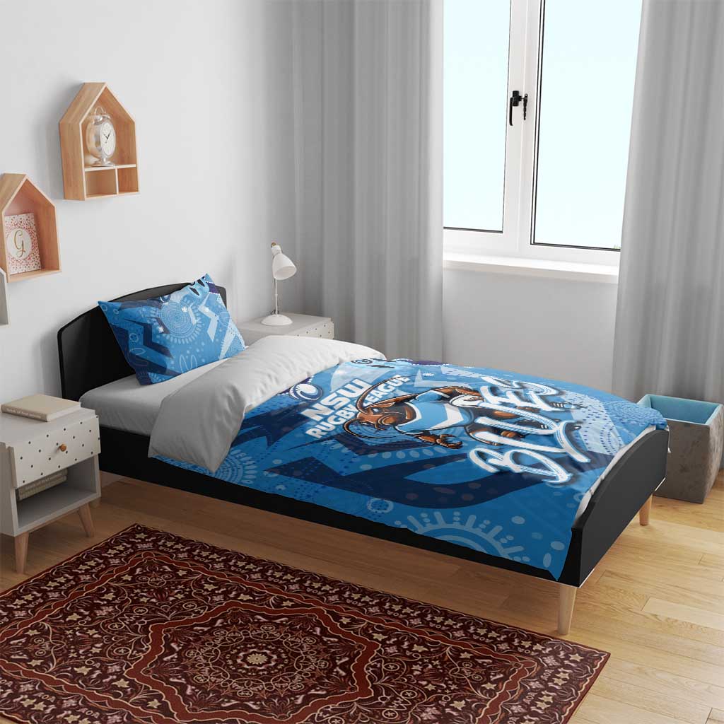 Personalized NSW Rugby League Bedding Set Blues Mascot Indigenous