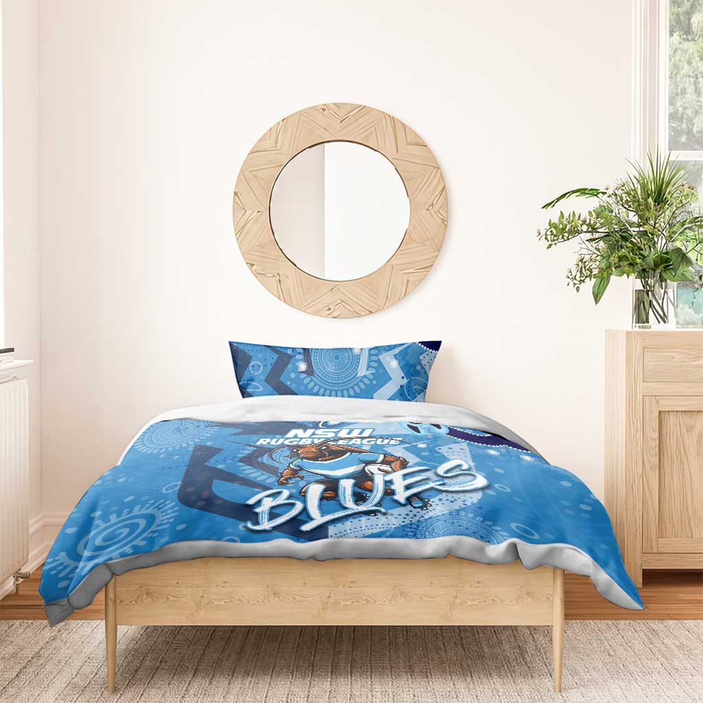 Personalized NSW Rugby League Bedding Set Blues Mascot Indigenous