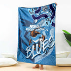 Personalized NSW Rugby League Blanket Blues Mascot Indigenous