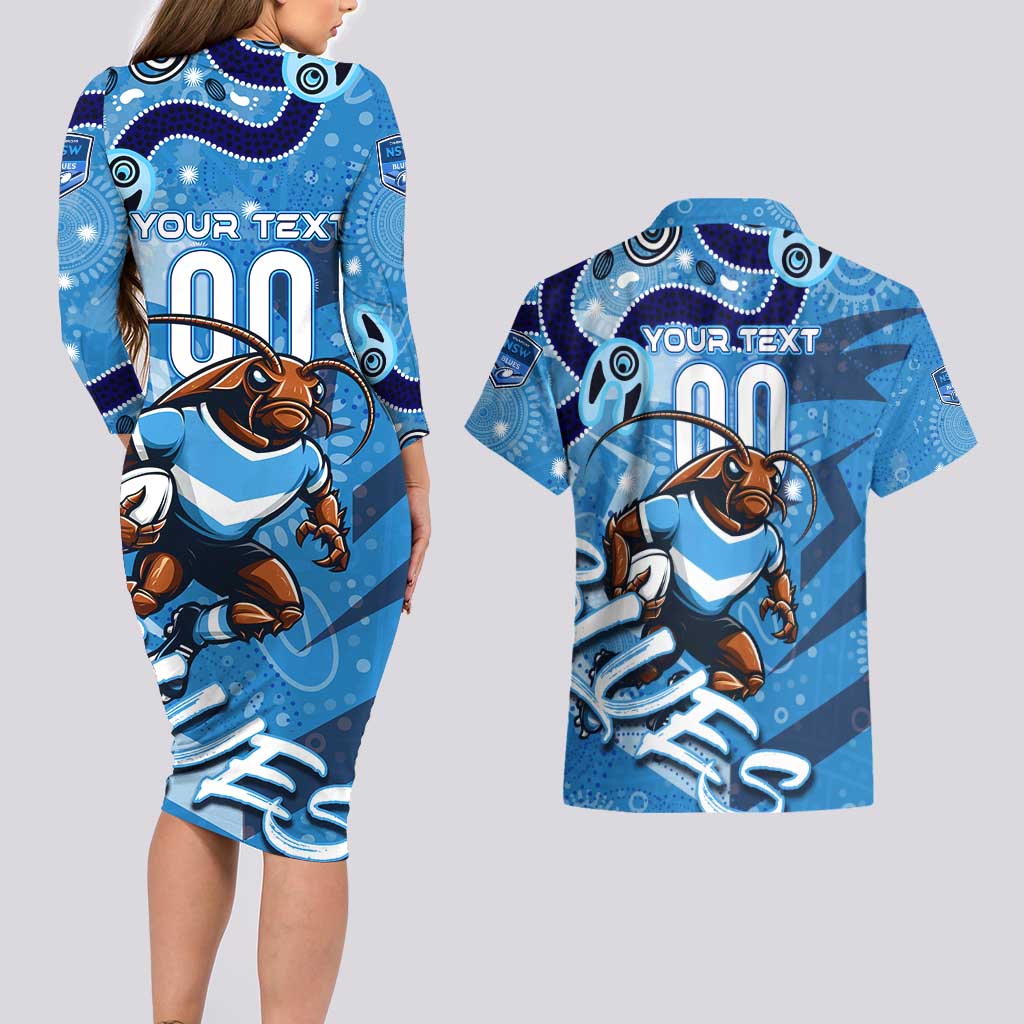 Personalized NSW Rugby League Couples Matching Long Sleeve Bodycon Dress and Hawaiian Shirt Blues Mascot Indigenous