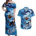 Personalized NSW Rugby League Couples Matching Off Shoulder Maxi Dress and Hawaiian Shirt Blues Mascot Indigenous