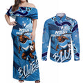 Personalized NSW Rugby League Couples Matching Off Shoulder Maxi Dress and Long Sleeve Button Shirt Blues Mascot Indigenous