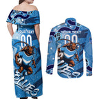 Personalized NSW Rugby League Couples Matching Off Shoulder Maxi Dress and Long Sleeve Button Shirt Blues Mascot Indigenous