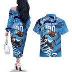 Personalized NSW Rugby League Couples Matching Off The Shoulder Long Sleeve Dress and Hawaiian Shirt Blues Mascot Indigenous