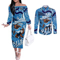 Personalized NSW Rugby League Couples Matching Off The Shoulder Long Sleeve Dress and Long Sleeve Button Shirt Blues Mascot Indigenous