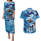 Personalized NSW Rugby League Couples Matching Puletasi and Hawaiian Shirt Blues Mascot Indigenous