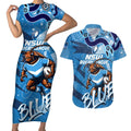 Personalized NSW Rugby League Couples Matching Short Sleeve Bodycon Dress and Hawaiian Shirt Blues Mascot Indigenous