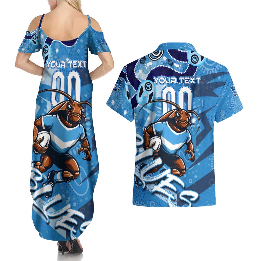 Personalized NSW Rugby League Couples Matching Summer Maxi Dress and Hawaiian Shirt Blues Mascot Indigenous