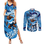 Personalized NSW Rugby League Couples Matching Summer Maxi Dress and Long Sleeve Button Shirt Blues Mascot Indigenous