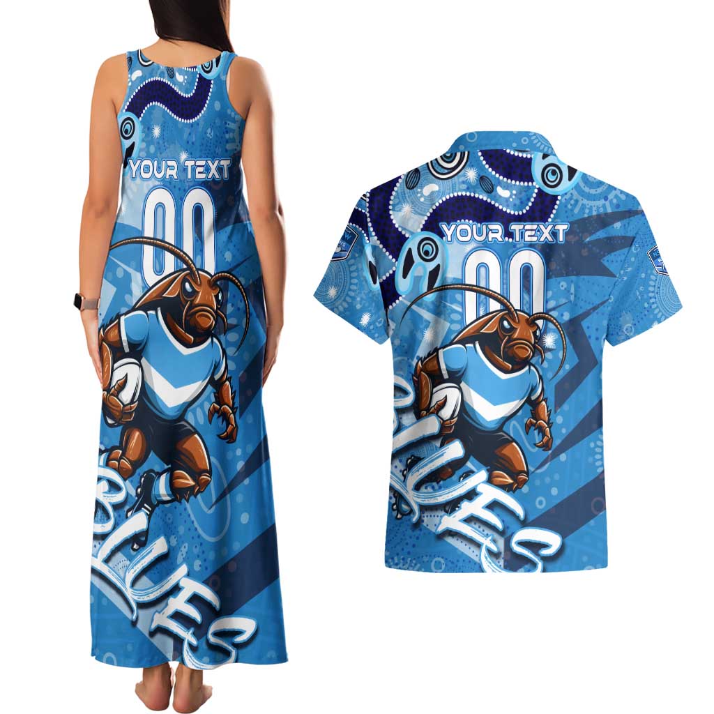 Personalized NSW Rugby League Couples Matching Tank Maxi Dress and Hawaiian Shirt Blues Mascot Indigenous