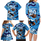 Personalized NSW Rugby League Family Matching Long Sleeve Bodycon Dress and Hawaiian Shirt Blues Mascot Indigenous