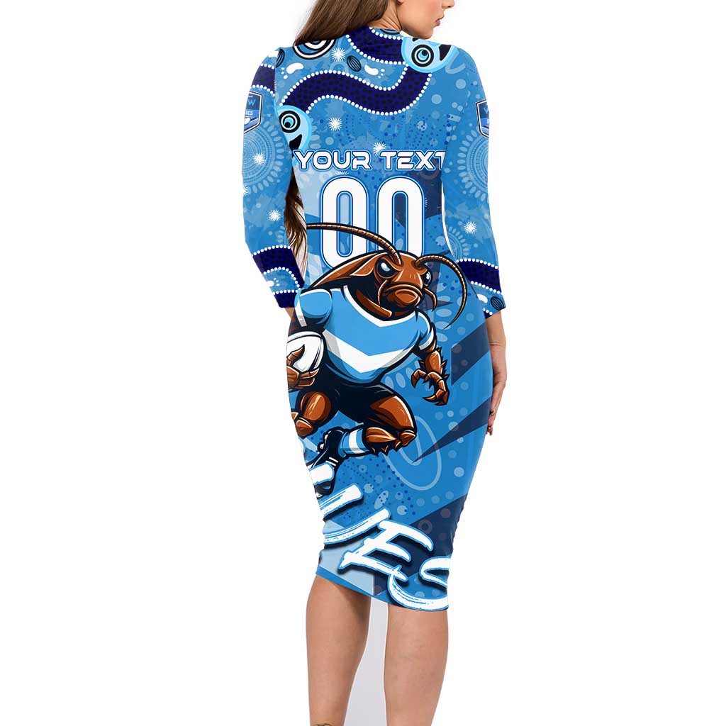 Personalized NSW Rugby League Family Matching Long Sleeve Bodycon Dress and Hawaiian Shirt Blues Mascot Indigenous