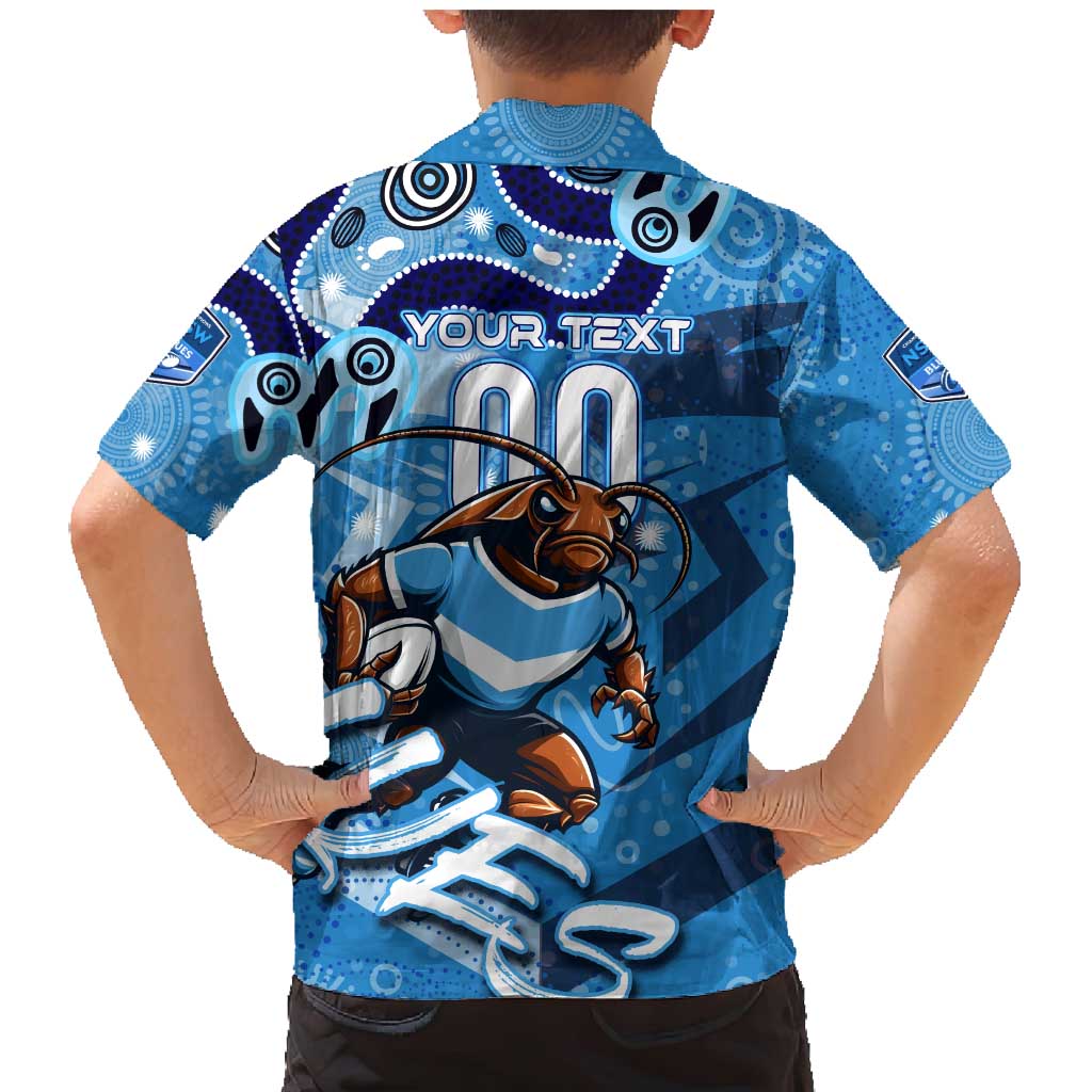Personalized NSW Rugby League Family Matching Mermaid Dress and Hawaiian Shirt Blues Mascot Indigenous