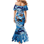 Personalized NSW Rugby League Family Matching Mermaid Dress and Hawaiian Shirt Blues Mascot Indigenous