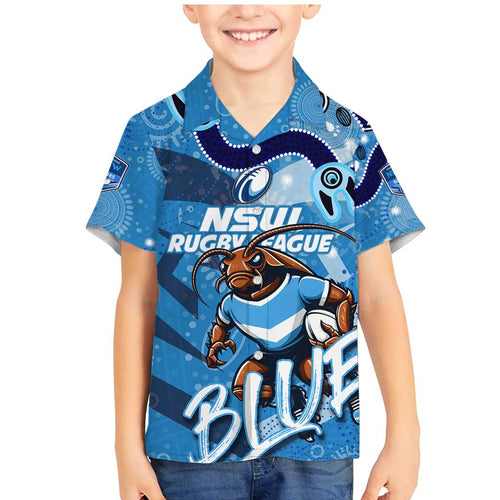 Personalized NSW Rugby League Family Matching Mermaid Dress and Hawaiian Shirt Blues Mascot Indigenous