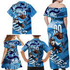 Personalized NSW Rugby League Family Matching Off Shoulder Maxi Dress and Hawaiian Shirt Blues Mascot Indigenous