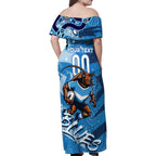 Personalized NSW Rugby League Family Matching Off Shoulder Maxi Dress and Hawaiian Shirt Blues Mascot Indigenous