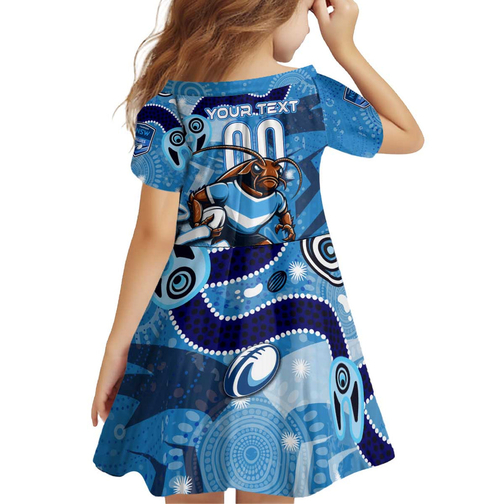 Personalized NSW Rugby League Family Matching Off Shoulder Short Dress and Hawaiian Shirt Blues Mascot Indigenous