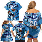 Personalized NSW Rugby League Family Matching Off Shoulder Short Dress and Hawaiian Shirt Blues Mascot Indigenous
