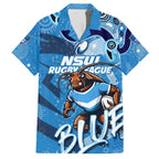 Personalized NSW Rugby League Family Matching Off Shoulder Short Dress and Hawaiian Shirt Blues Mascot Indigenous